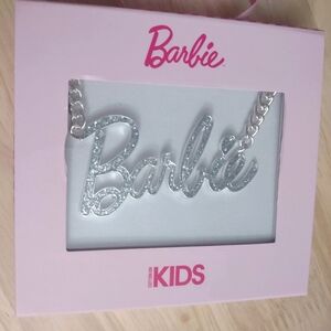 Barbie Iconic Logo Silver Glitter Shimmer Necklace Y2K Bling Barbiecore